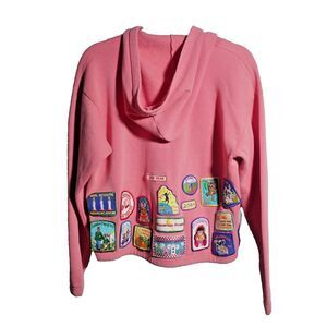 Vintage Girl Scout Jacket Youth XL Pink Hooded Zip Jacket 17 Patches 90s Retro *